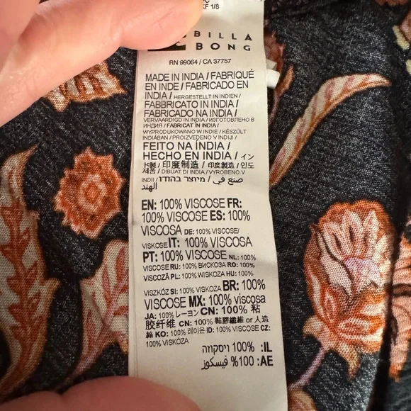 Billabong Hearts Desire Floral Boho Mini Dress Large Black Orange Long Sleeve - Picture 7 of 8